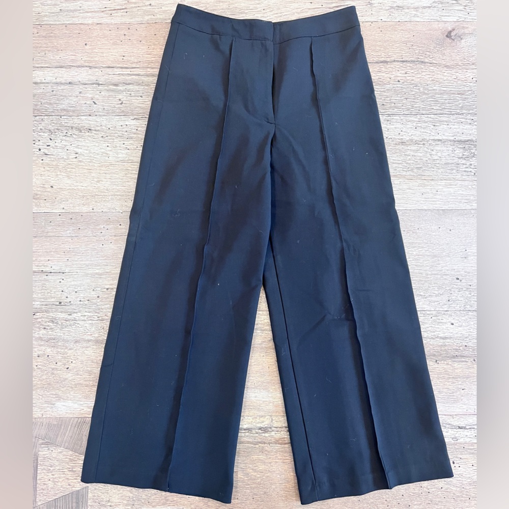 Black wide leg cropped dress pant